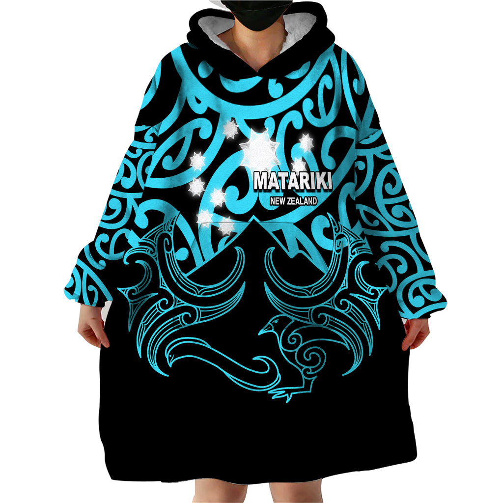 Matariki New Zealand Wearable Blanket Hoodie Maori New Year Light Blue - Vibe Hoodie Shop