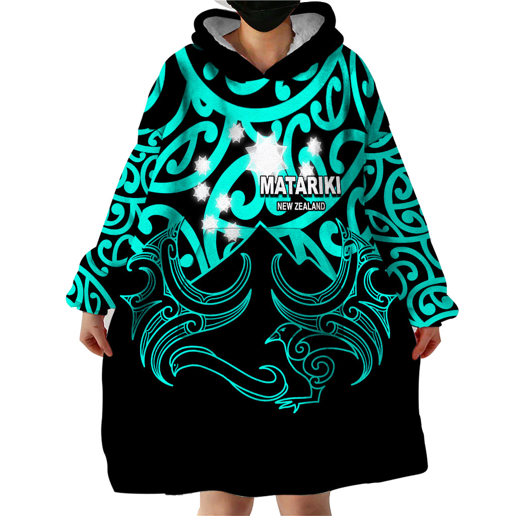 Matariki New Zealand Wearable Blanket Hoodie Maori New Year Turquoise - Vibe Hoodie Shop