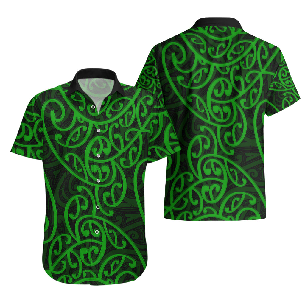 New Zealand Hawaiian Shirt Maori Pattern Green - Vibe Hoodie Shop