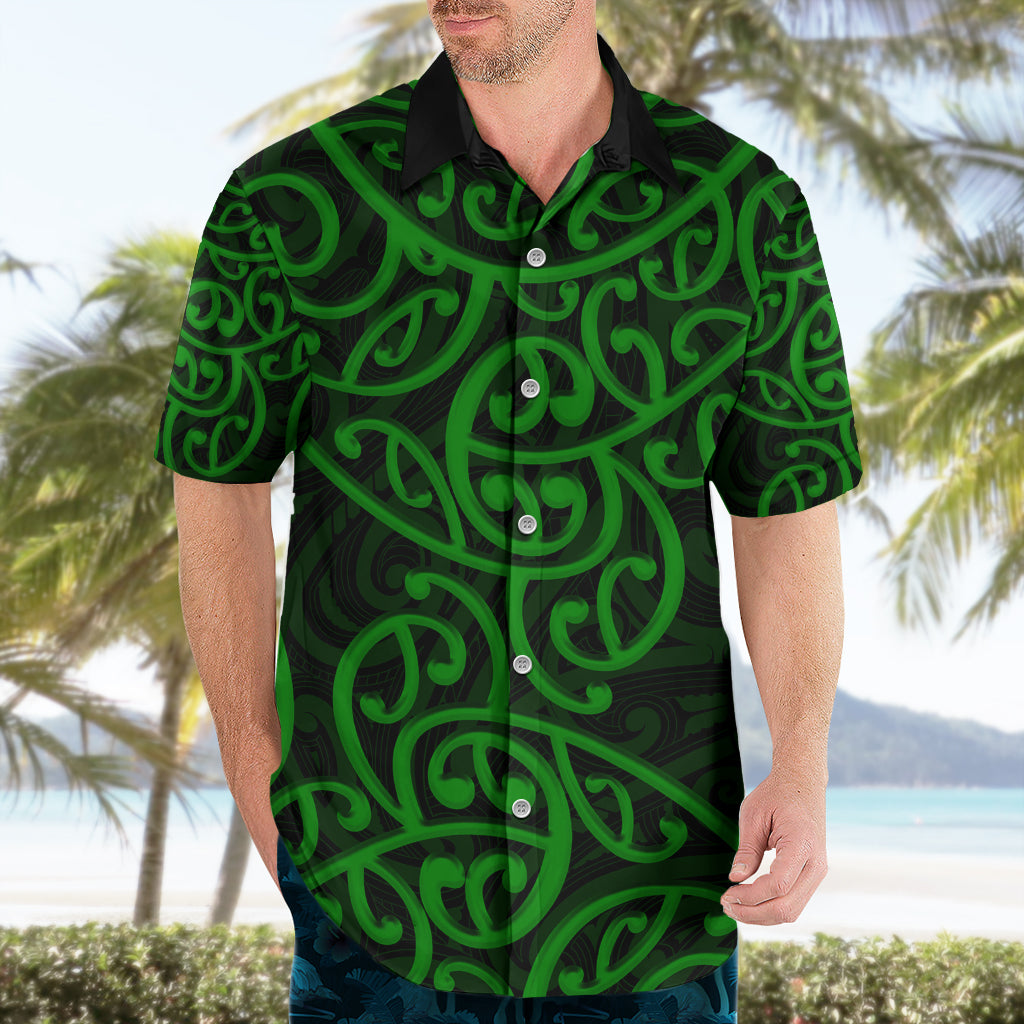 New Zealand Hawaiian Shirt Maori Pattern Green - Vibe Hoodie Shop