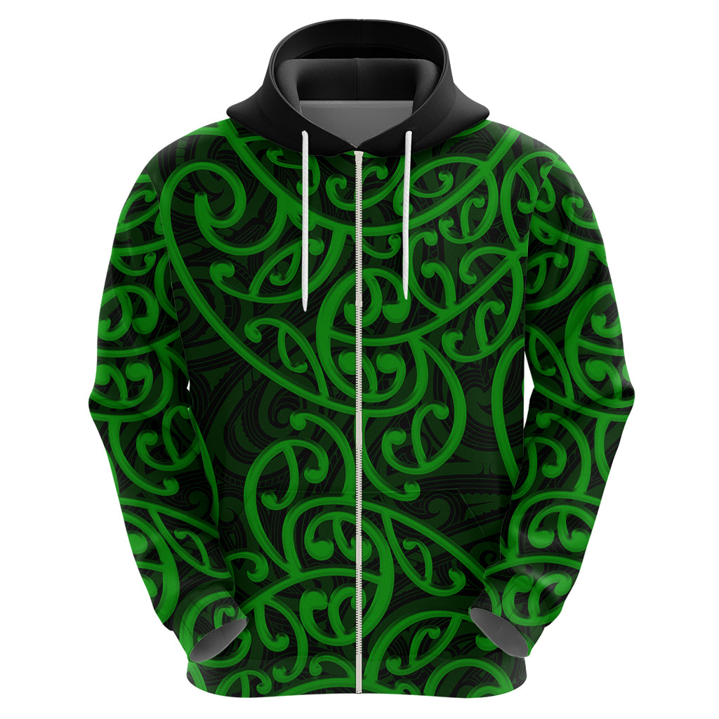 New Zealand Hoodie Maori Pattern Green LT6 - Vibe Hoodie Shop