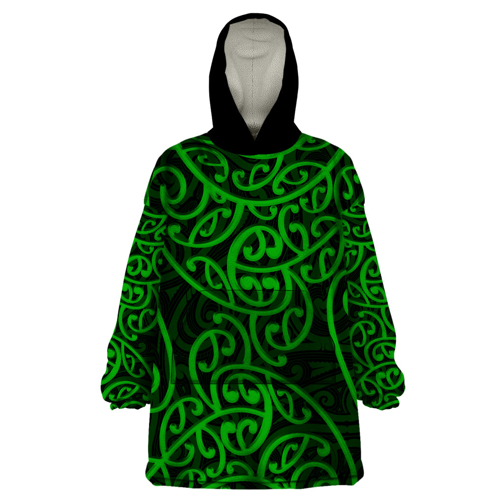 New Zealand Wearable Blanket Hoodie Maori Pattern Green - Vibe Hoodie Shop