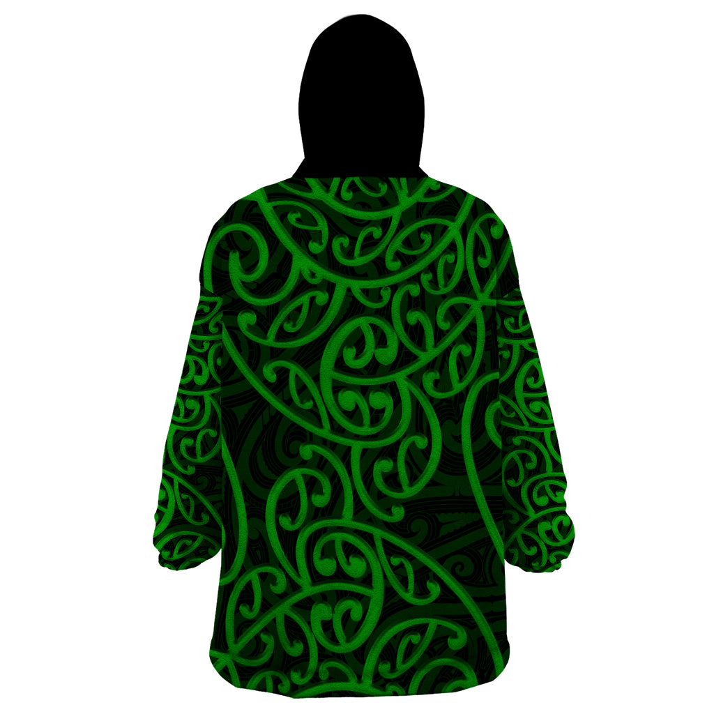 New Zealand Wearable Blanket Hoodie Maori Pattern Green - Vibe Hoodie Shop