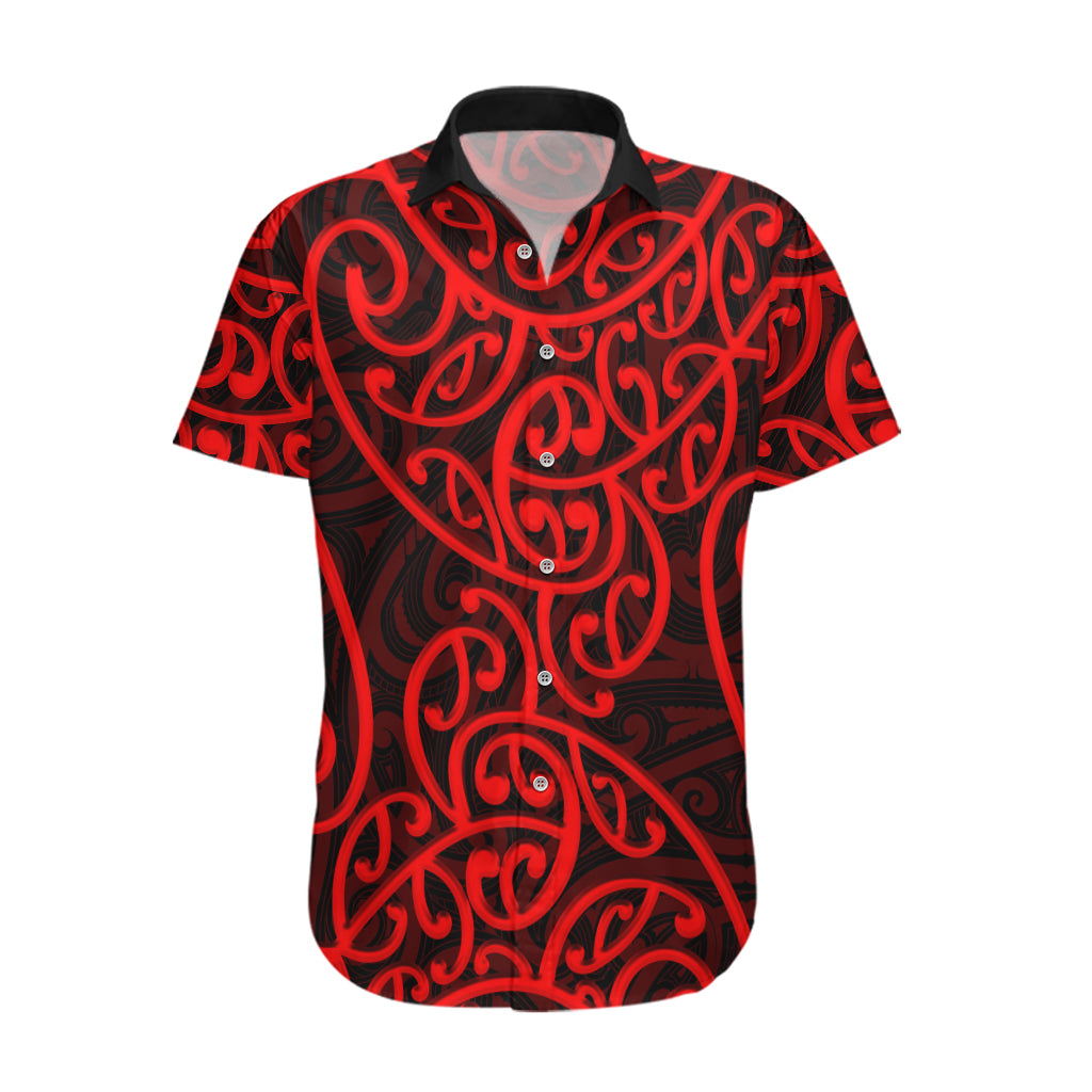 New Zealand Hawaiian Shirt Maori Pattern Red - Vibe Hoodie Shop