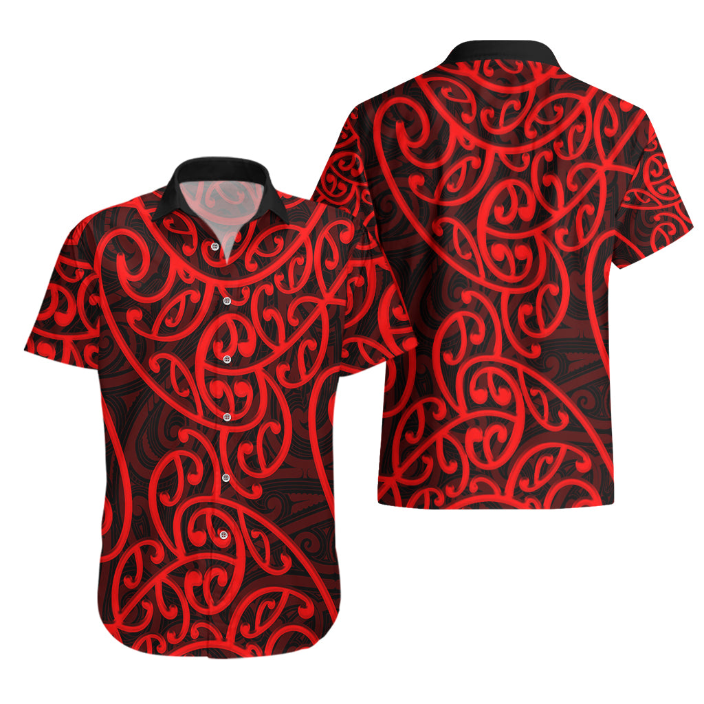 New Zealand Hawaiian Shirt Maori Pattern Red - Vibe Hoodie Shop