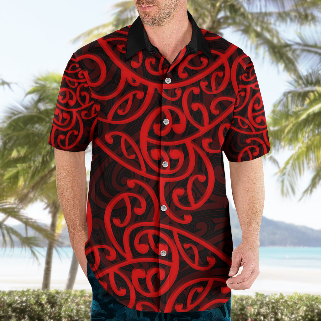 New Zealand Hawaiian Shirt Maori Pattern Red - Vibe Hoodie Shop