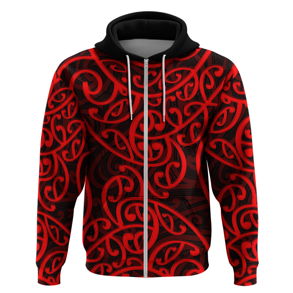 New Zealand Hoodie Maori Pattern Red LT6 - Vibe Hoodie Shop