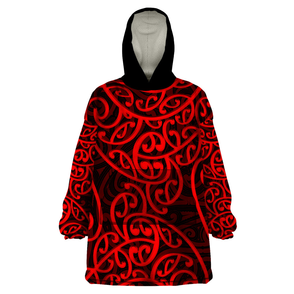 New Zealand Wearable Blanket Hoodie Maori Pattern Red - Vibe Hoodie Shop