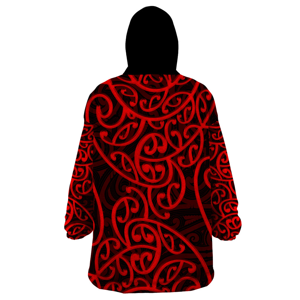 New Zealand Wearable Blanket Hoodie Maori Pattern Red - Vibe Hoodie Shop