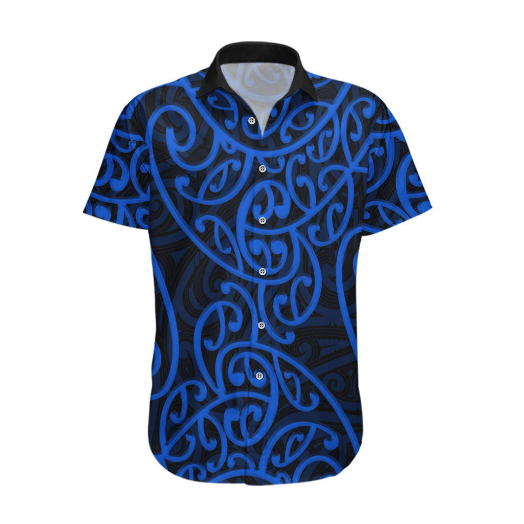 New Zealand Hawaiian Shirt Maori Pattern Blue - Vibe Hoodie Shop