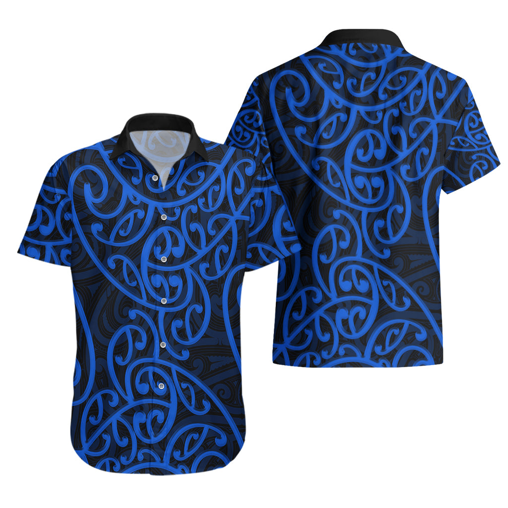New Zealand Hawaiian Shirt Maori Pattern Blue - Vibe Hoodie Shop