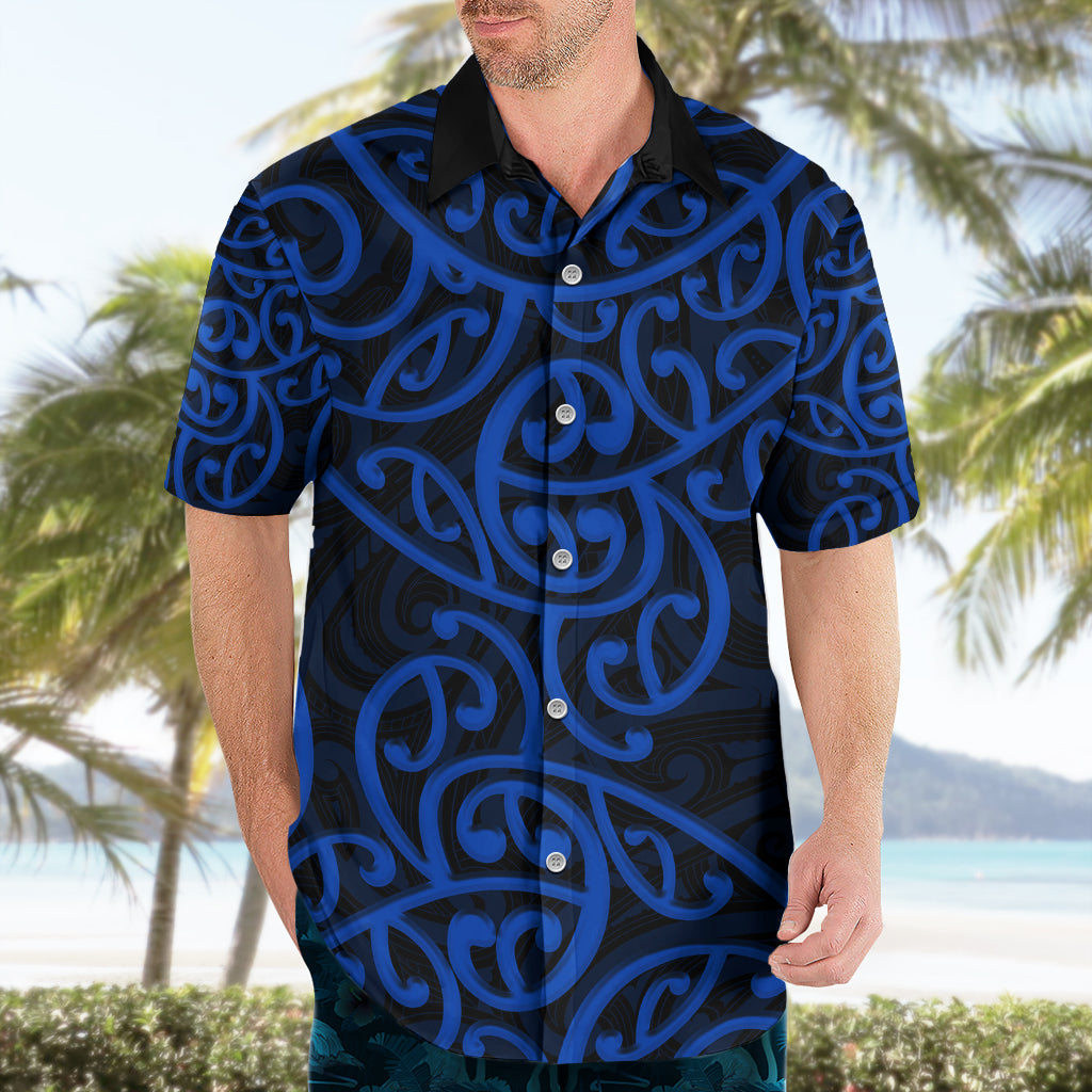 New Zealand Hawaiian Shirt Maori Pattern Blue - Vibe Hoodie Shop