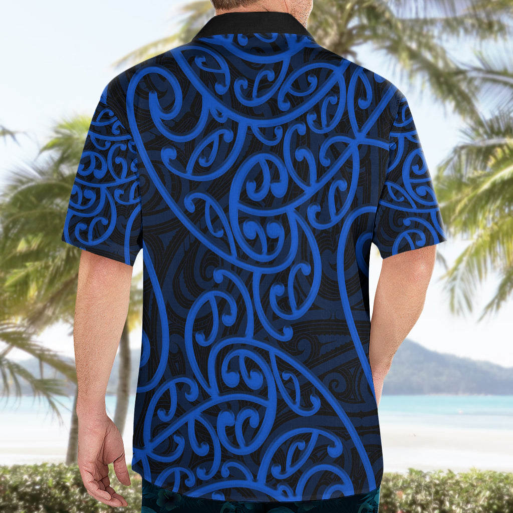 New Zealand Hawaiian Shirt Maori Pattern Blue - Vibe Hoodie Shop