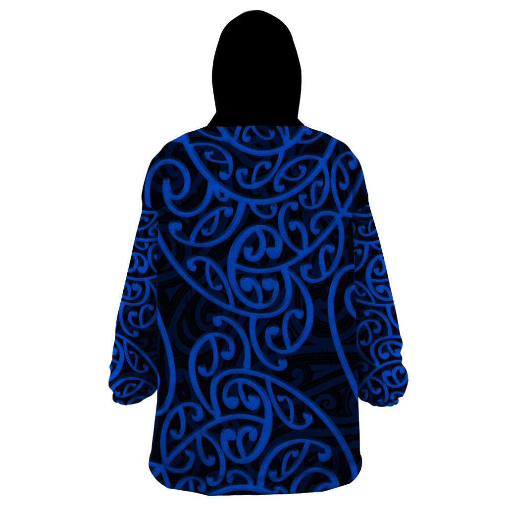 New Zealand Wearable Blanket Hoodie Maori Pattern Blue - Vibe Hoodie Shop