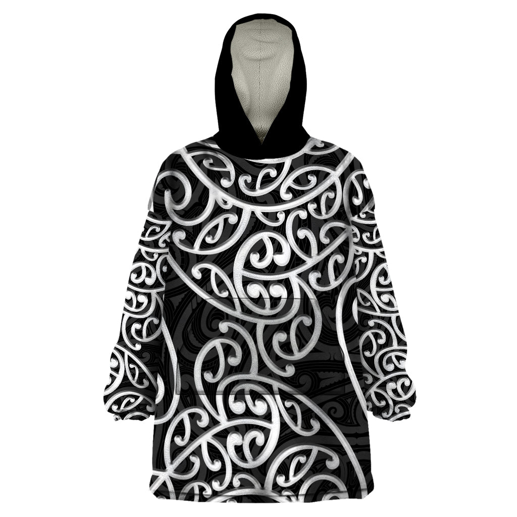 New Zealand Wearable Blanket Hoodie Maori Pattern White - Vibe Hoodie Shop