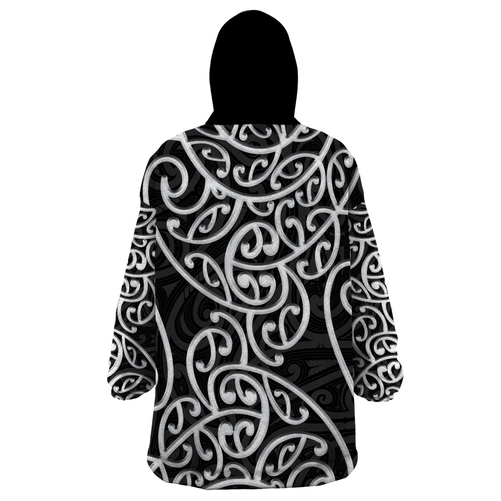 New Zealand Wearable Blanket Hoodie Maori Pattern White - Vibe Hoodie Shop