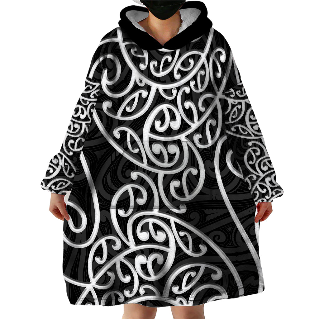 New Zealand Wearable Blanket Hoodie Maori Pattern White - Vibe Hoodie Shop