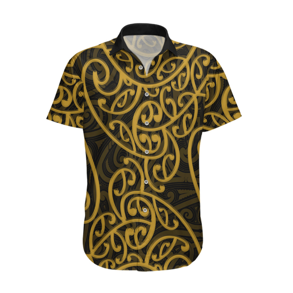 New Zealand Hawaiian Shirt Maori Pattern Gold - Vibe Hoodie Shop