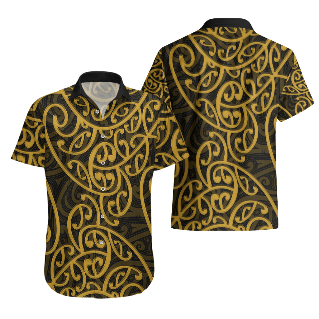 New Zealand Hawaiian Shirt Maori Pattern Gold - Vibe Hoodie Shop