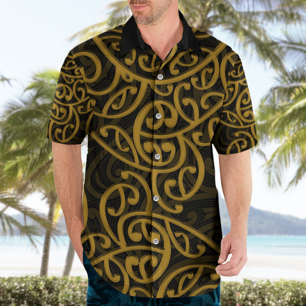 New Zealand Hawaiian Shirt Maori Pattern Gold - Vibe Hoodie Shop