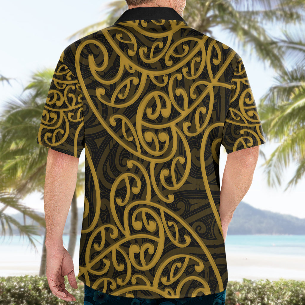 New Zealand Hawaiian Shirt Maori Pattern Gold - Vibe Hoodie Shop