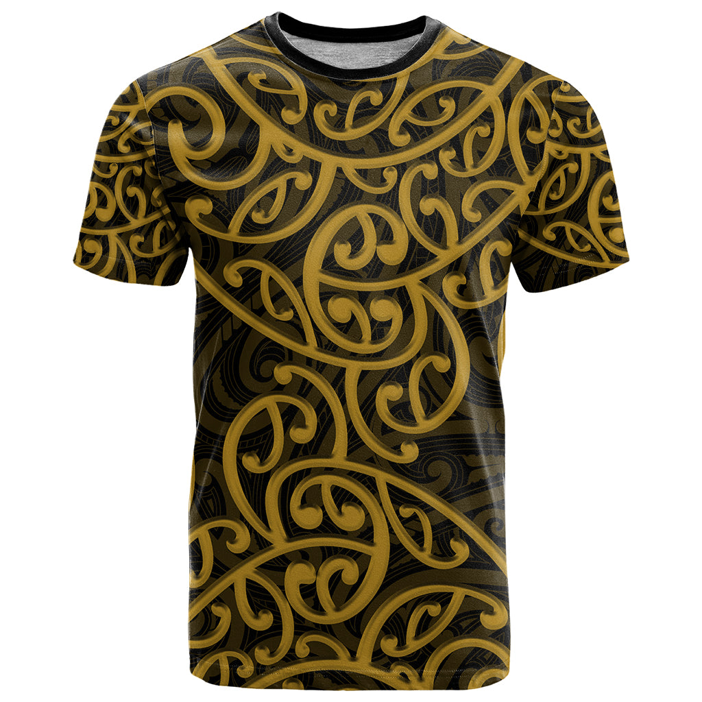 New Zealand T Shirt Maori Pattern Gold - Vibe Hoodie Shop