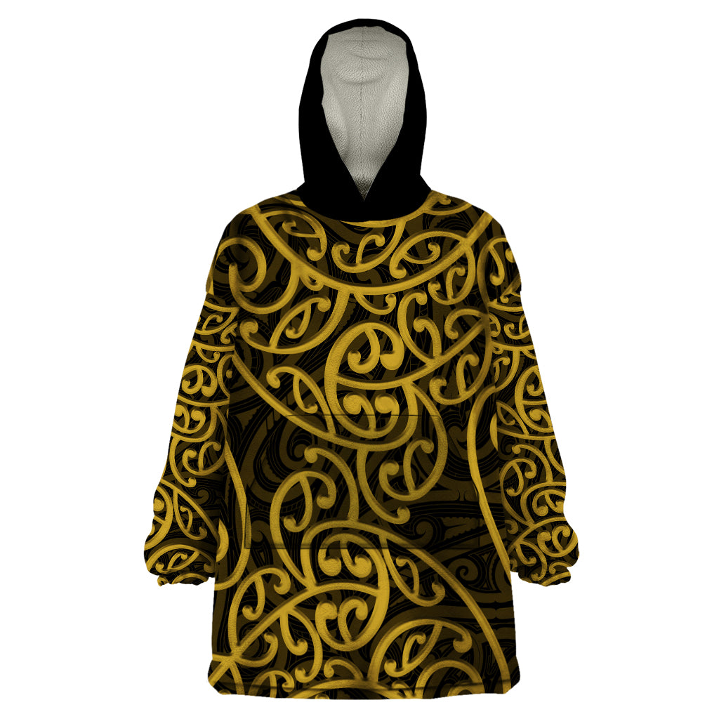 New Zealand Wearable Blanket Hoodie Maori Pattern Gold - Vibe Hoodie Shop