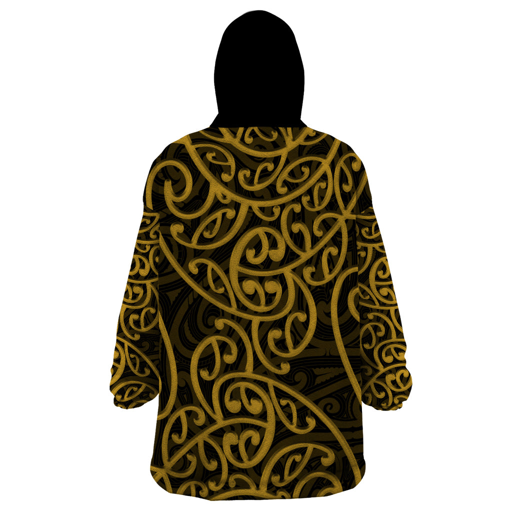 New Zealand Wearable Blanket Hoodie Maori Pattern Gold - Vibe Hoodie Shop