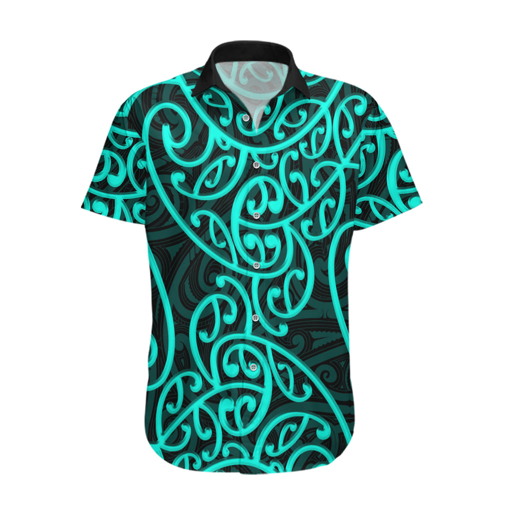 New Zealand Hawaiian Shirt Maori Pattern Turquoise - Vibe Hoodie Shop