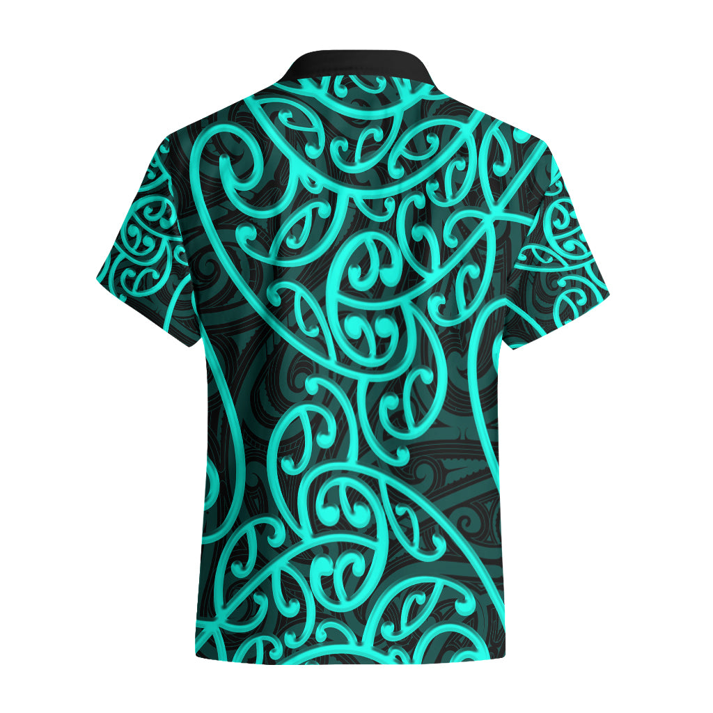 New Zealand Hawaiian Shirt Maori Pattern Turquoise - Vibe Hoodie Shop