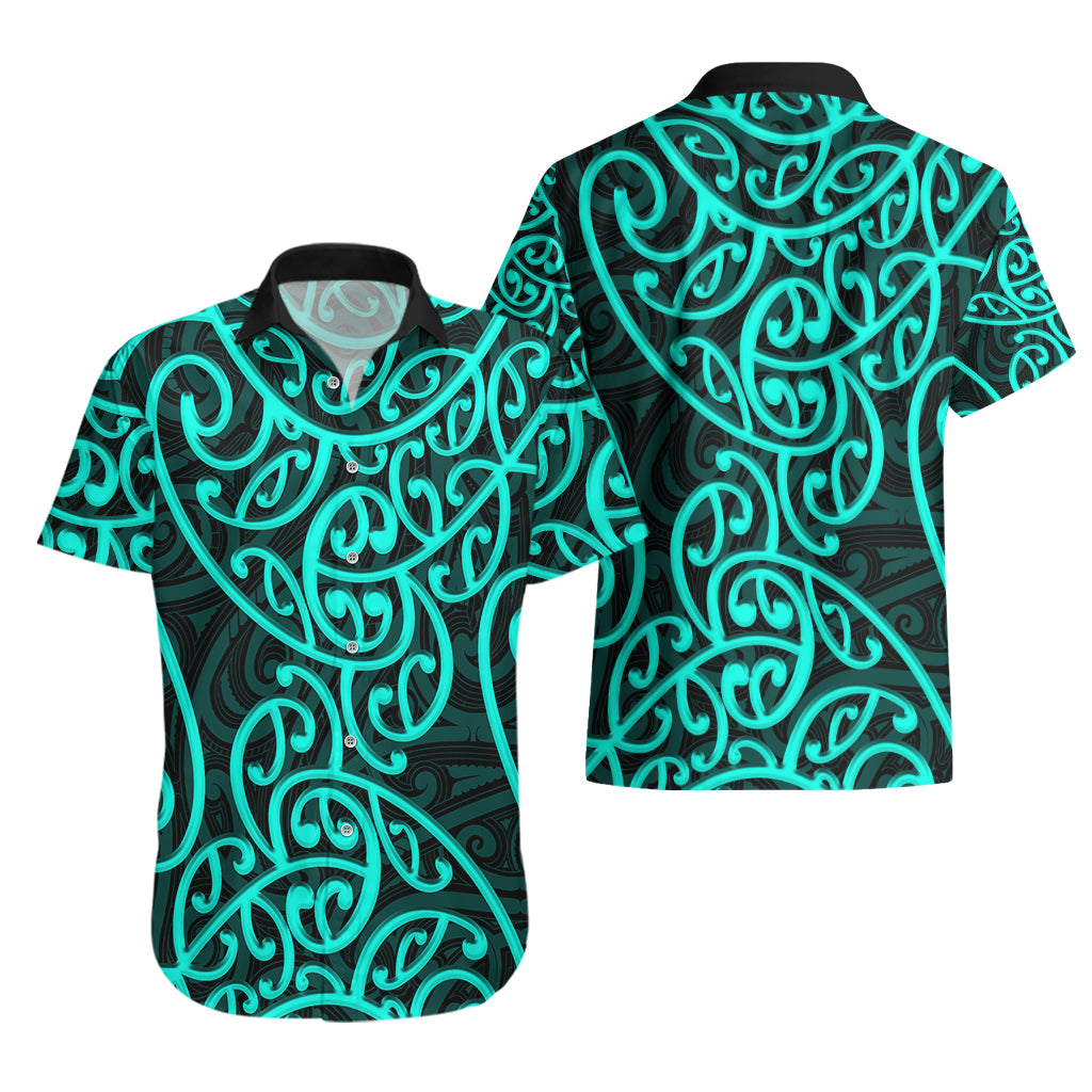 New Zealand Hawaiian Shirt Maori Pattern Turquoise - Vibe Hoodie Shop