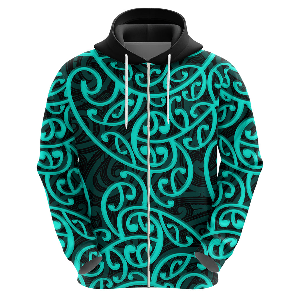 New Zealand Hoodie Maori Pattern Turquoise LT6 - Vibe Hoodie Shop