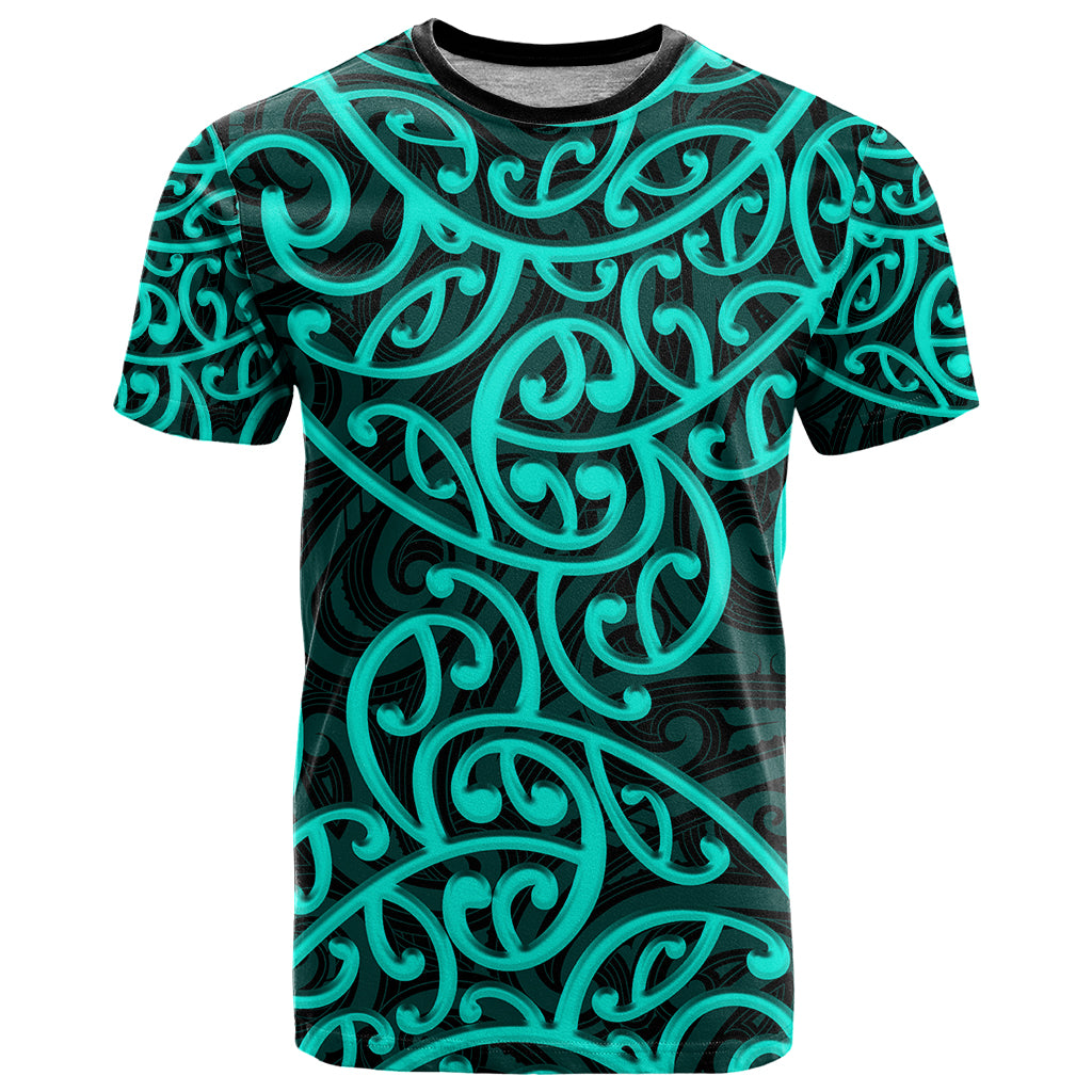 New Zealand T Shirt Maori Pattern Turquoise - Vibe Hoodie Shop