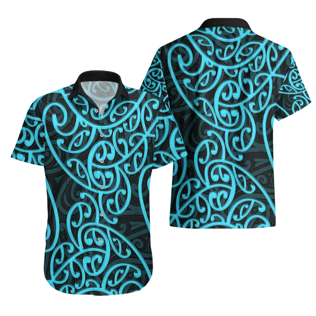 New Zealand Hawaiian Shirt Maori Pattern Light Blue - Vibe Hoodie Shop