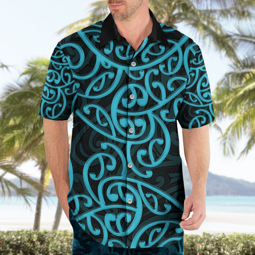 New Zealand Hawaiian Shirt Maori Pattern Light Blue - Vibe Hoodie Shop