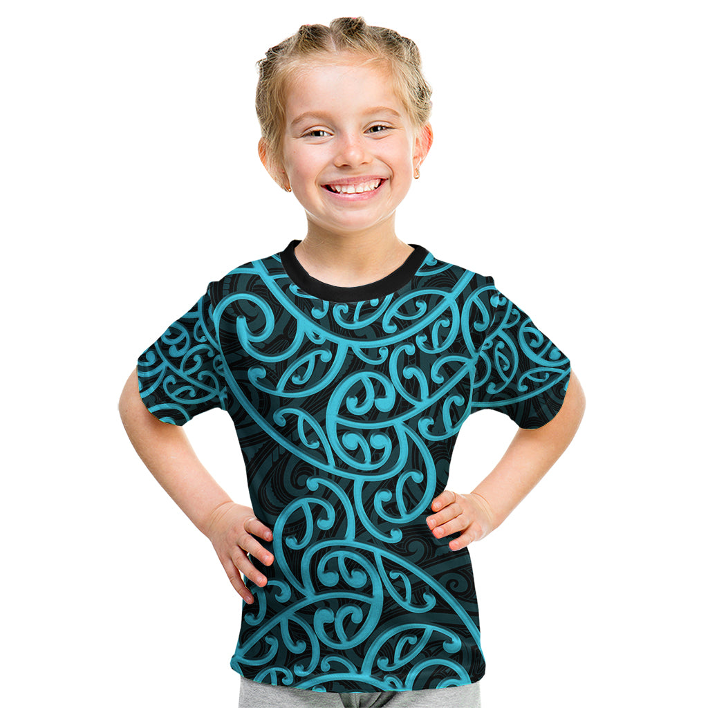 New Zealand Kid T Shirt Maori Pattern Light Blue - Vibe Hoodie Shop