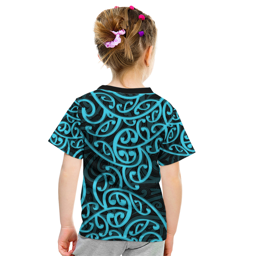 New Zealand Kid T Shirt Maori Pattern Light Blue - Vibe Hoodie Shop