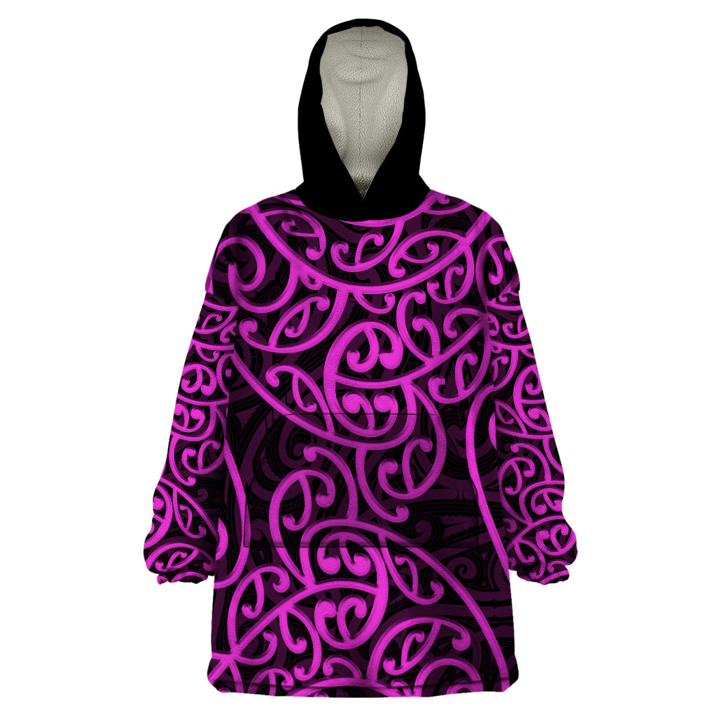 New Zealand Wearable Blanket Hoodie Maori Pattern Purple - Vibe Hoodie Shop