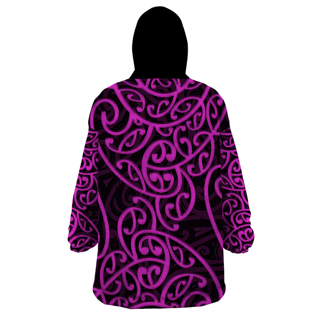 New Zealand Wearable Blanket Hoodie Maori Pattern Purple - Vibe Hoodie Shop