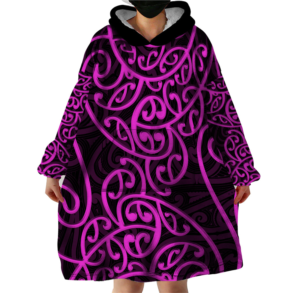 New Zealand Wearable Blanket Hoodie Maori Pattern Purple - Vibe Hoodie Shop