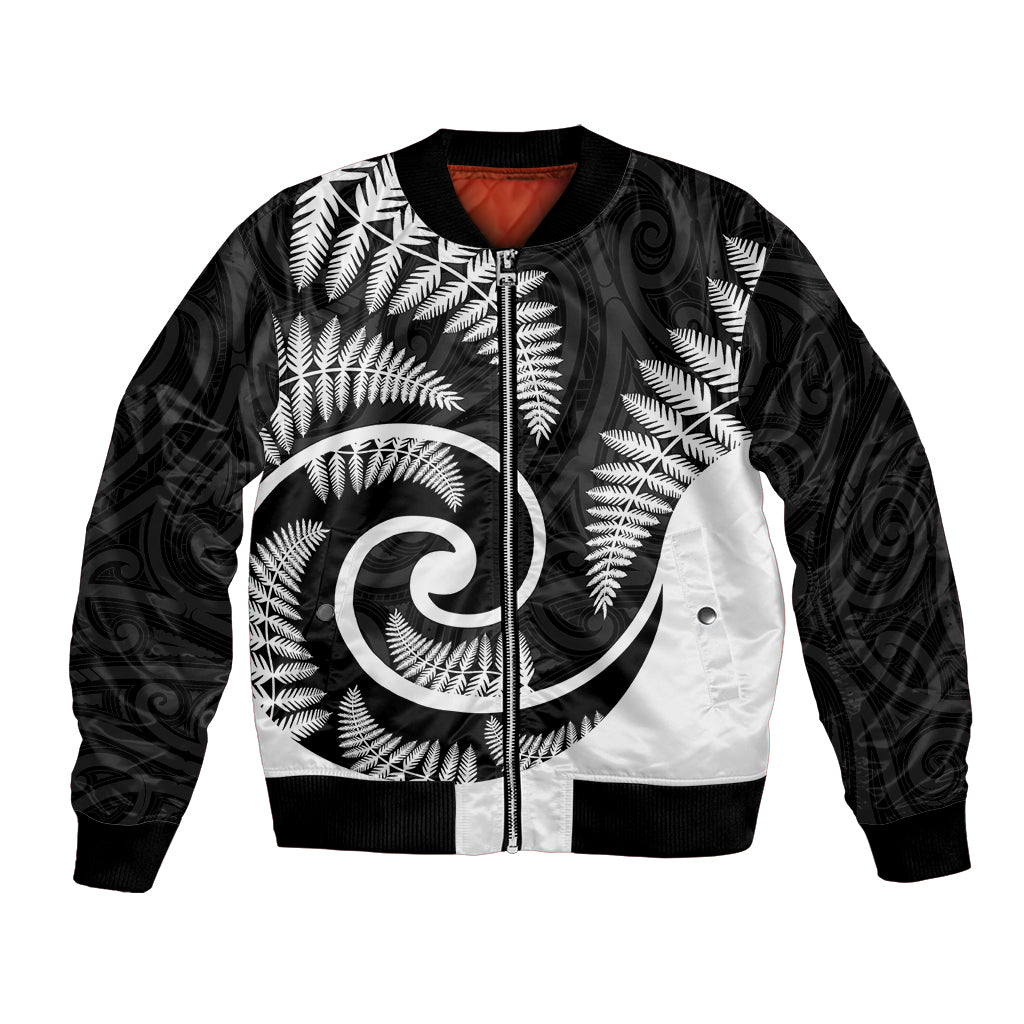 New Zealand Bomber Jacket Maori With Silver Fern White - Vibe Hoodie Shop