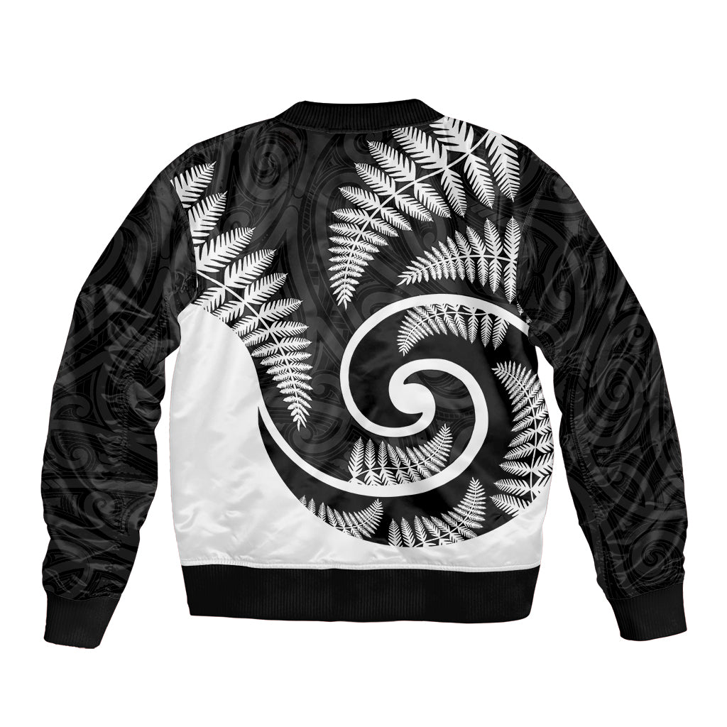 New Zealand Bomber Jacket Maori With Silver Fern White - Vibe Hoodie Shop