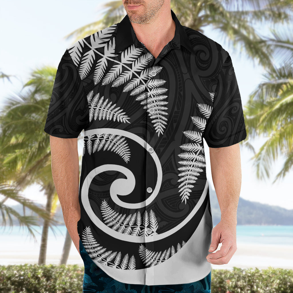 New Zealand Hawaiian Shirt Maori With Silver Fern White - Vibe Hoodie Shop