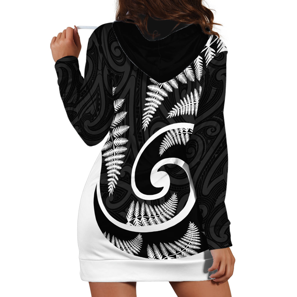 New Zealand Hoodie Dress Maori With Silver Fern White - Vibe Hoodie Shop