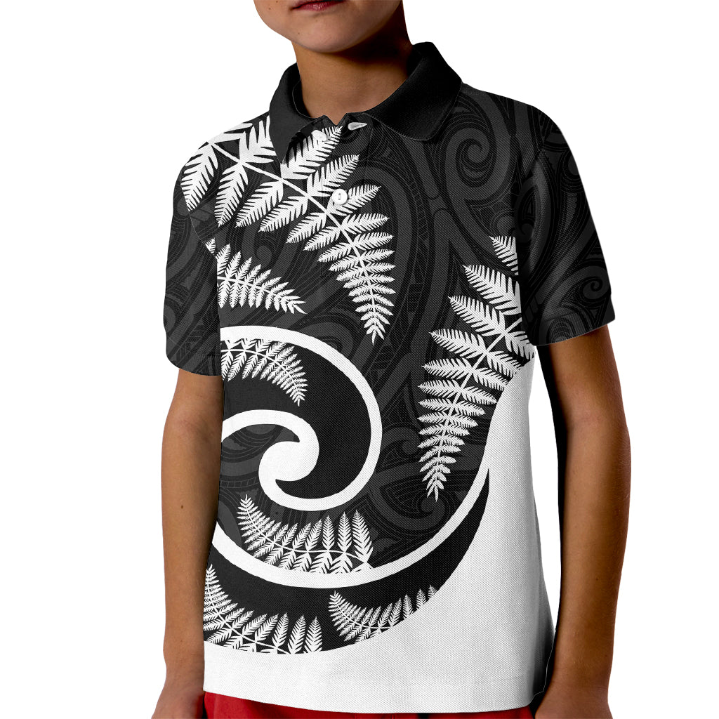 New Zealand Kid Polo Shirt Maori With Silver Fern White - Vibe Hoodie Shop