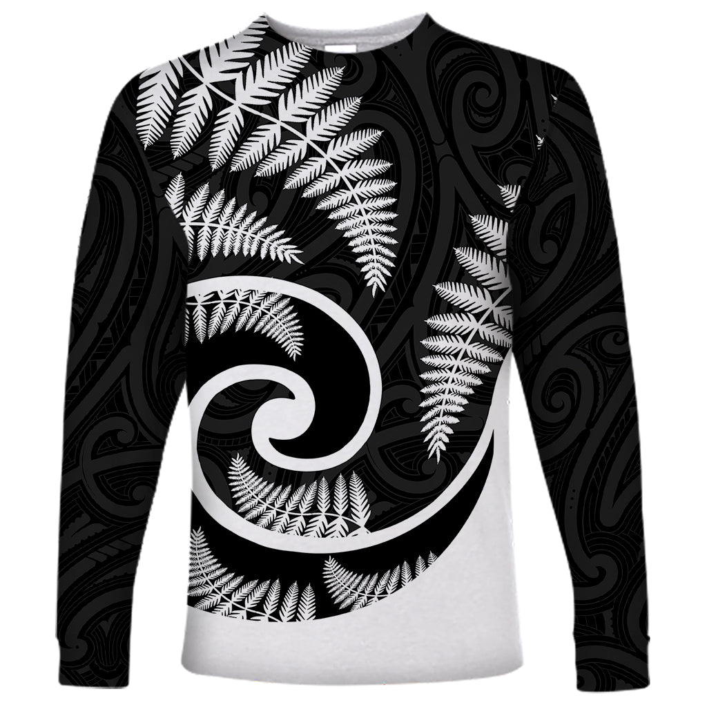 New Zealand Long Sleeve Shirt Maori With Silver Fern White - Vibe Hoodie Shop