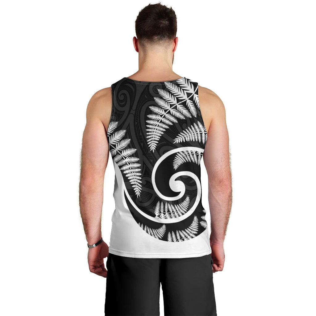 New Zealand Men Tank Top Maori With Silver Fern White - Vibe Hoodie Shop