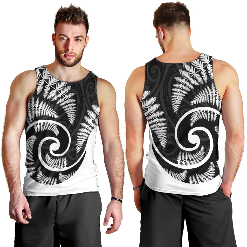 New Zealand Men Tank Top Maori With Silver Fern White - Vibe Hoodie Shop