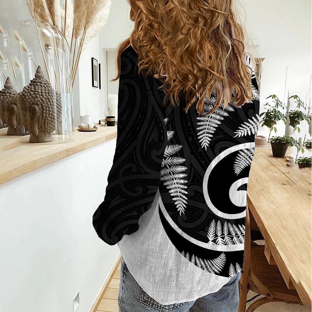 New Zealand Women Casual Shirt Maori With Silver Fern White - Vibe Hoodie Shop