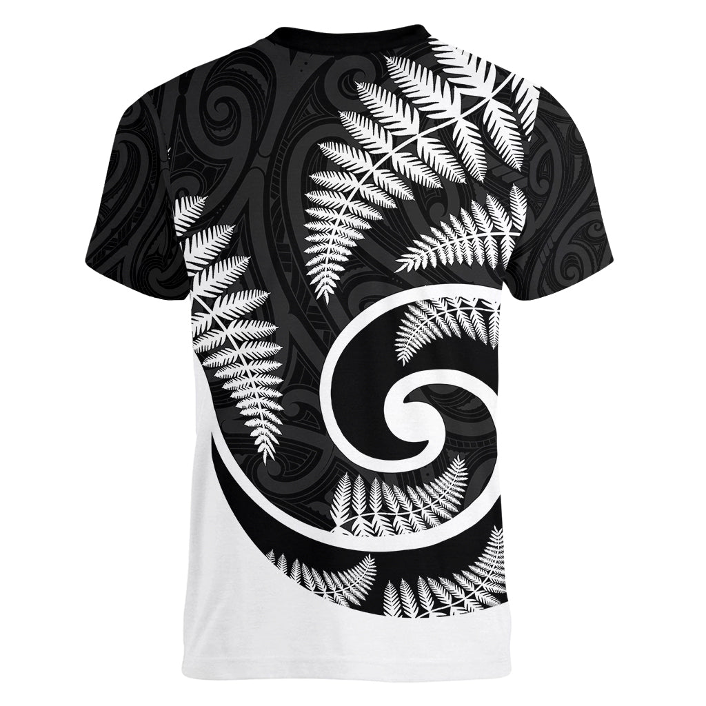 New Zealand Women V Neck T Shirt Maori With Silver Fern White - Vibe Hoodie Shop